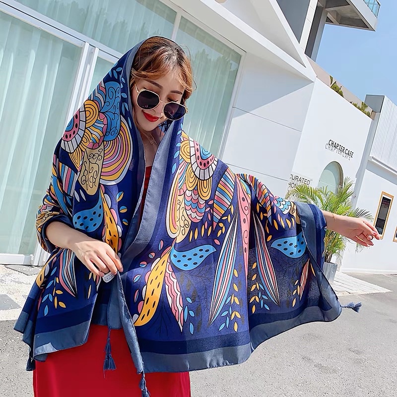 [Khăn Loại 1] Khăn To Quàng Đi Biển Hoạ Tiết Thổ Cẩm Boho Vintage