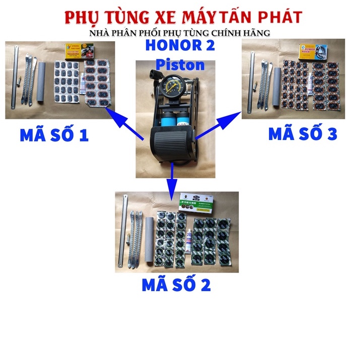 [Bơm Chân Honor 2 Piston] Bộ Vá 6 Món Ruột Xe Máy Và Xe Đạp Có Bơm Chân Honor 2 Piston + Lưỡi Cưa