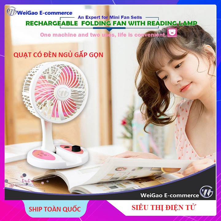 Quạt Tích Điện KC 5811 - Quạt Để Bàn Có Đèn Led - Chạy Liên Tục 5h Cho 1 Lần Sạc - Gấp Gọn - Phiên Bản Mới 2020