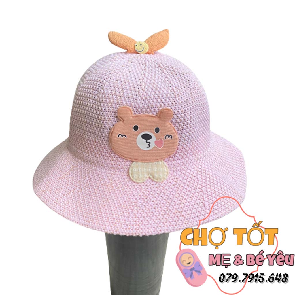 Nón Mũ Cói Cho Bé Gái Hình Gấu Đáng Yêu (3-5 tuổi)
