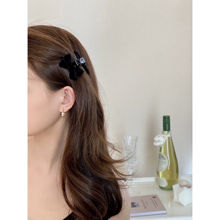 Kẹp Tóc Nơ Bằng Nhung Đen Phong Cách Thu Đông Dễ Thương Cho Nữ DULA777