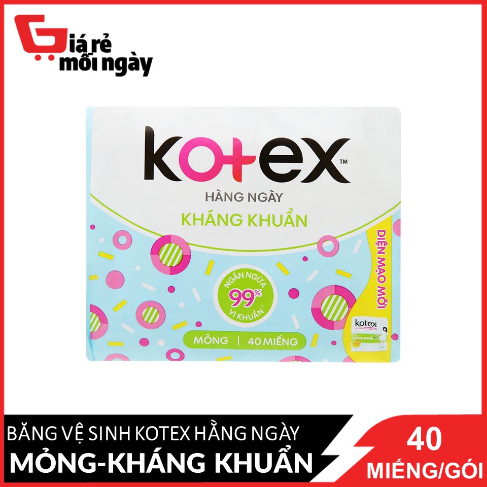 Băng vệ sinh Kotex Hàng ngày Kháng khuẩn Siêu bảo vệ 40s