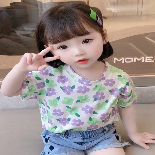 2022✿ Áo Thun cotton Tay Ngắn In Hoa Mùa Hè Mới Cho Bé Gái