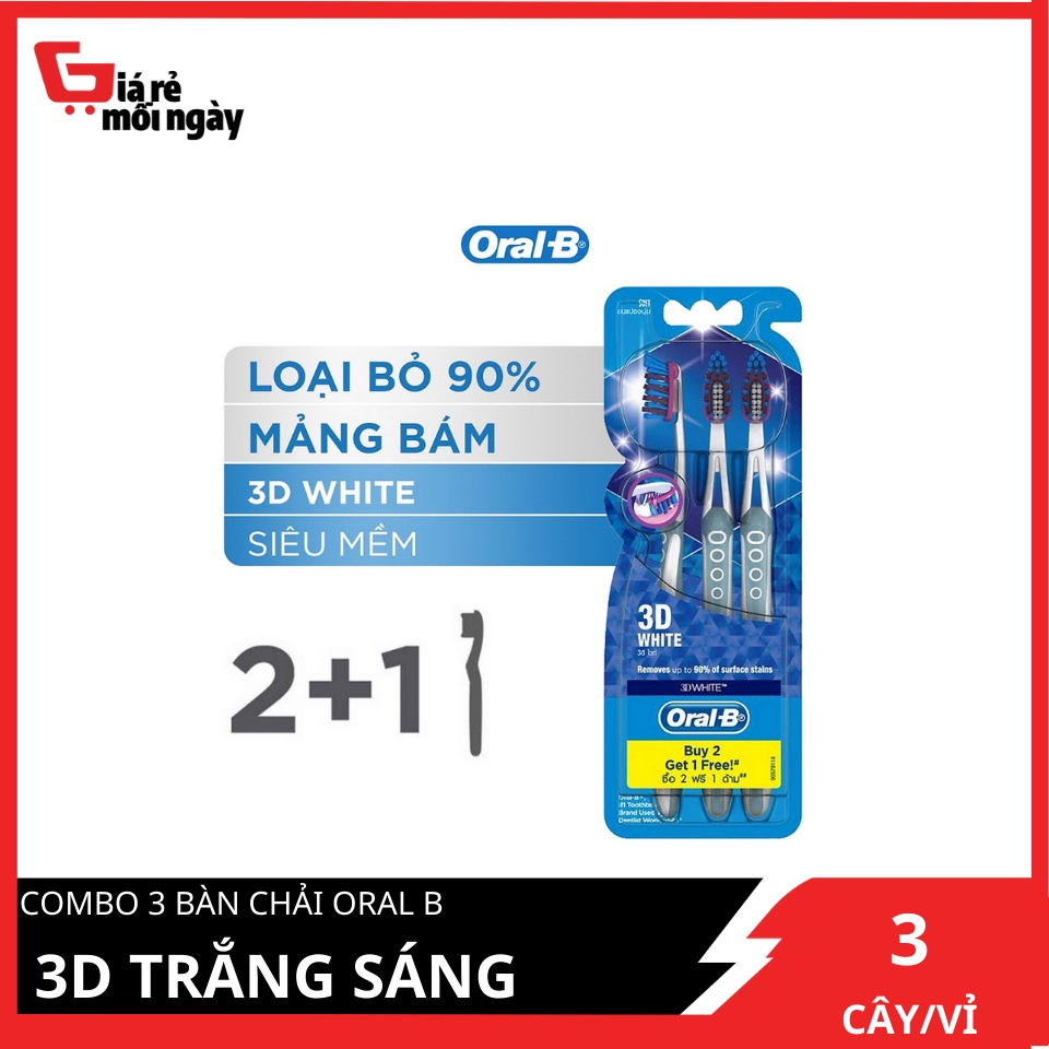 Bàn chải Oral B 3D trắng sáng Vỉ 3 cây (2 tặng 1)