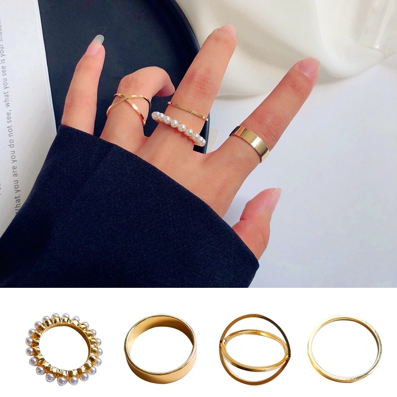 Bộ 4 Nhẫn Đính Ngọc Trai C53