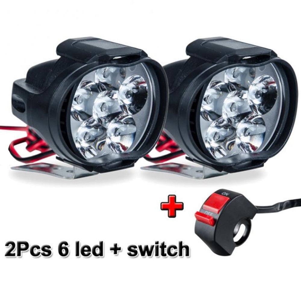 Set 2 Đèn Pha LED 6 Bóng 1500LM Chuyên Dụng Cho Xe Mô Tô