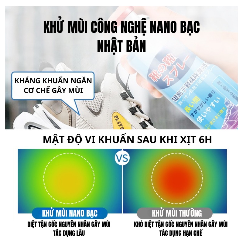 Xịt giày khử mùi hôi chân Công nghệ nano bạc Nhật Bản mới nhất 2022 chai lớn 360ML Quina