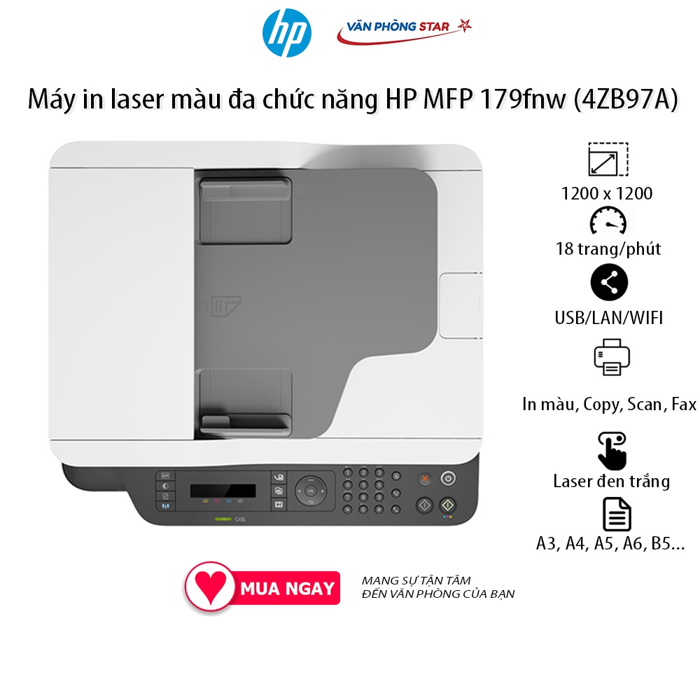 [Free ship] Máy in laser màu đa chức năng HP MFP 179fnw in, copy, scan, fax tốc độ 18 trang/phút tại vanphongstar