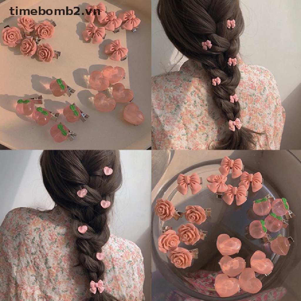 Set 5 Kẹp Tóc Hình Nơ / Hoa Hồng / Trái Tim Mini Dễ Thương Cho Nữ