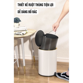 Thùng rác inox có nắp đậy cao cấp - Thùng đựng rác inox gia đình hiện đại INOHA R12