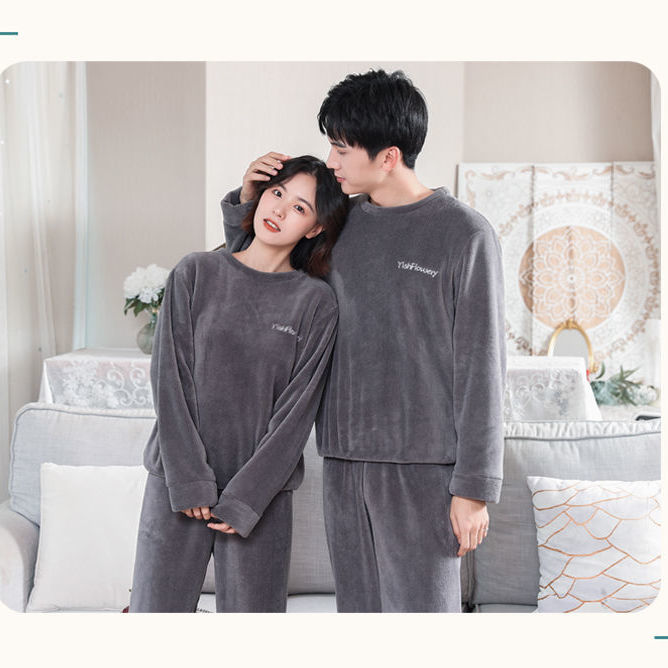 Set Pijama Áo Dài Tay + Quần Dài Chất Nhung Dày Dặn Thời Trang Dành Cho Cặp Đôi