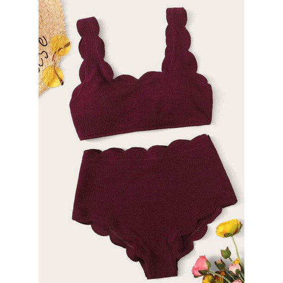 Bộ Đồ Bơi Bikini 2 Mảnh Cổ Chữ U Màu Sắc Trơn Kèm Quần Lưng Cao Dành Cho Nữ Laa8-Ys | BigBuy360 - bigbuy360.vn