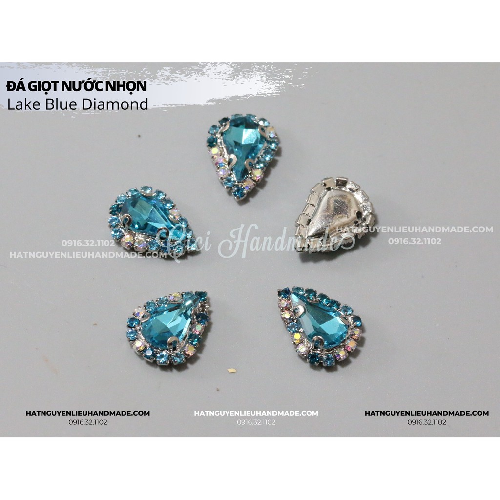 Đá giọt nước nhọn viền đá nhỏ cùng màu, đế bạc có lỗ khâu Cici Handmade hạt cườm nguyên liệu tự làm kẹp tóc đính kết váy