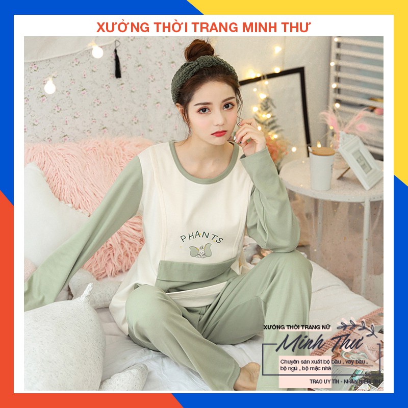 Bộ bầu - bộ sau sinh - cho con bú - chất liệu coton -mềm -mịn -mát ( túi vuông con voi - QDTD - MS - 03 )