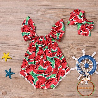 Bộ 2 cái gồm áo quần+ băng đô hình dưa hấu dễ thương cho bé gái sơ sinh