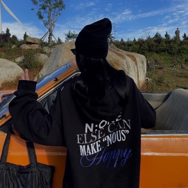 Áo Hoodie Zip Nous Happy Màu Đen