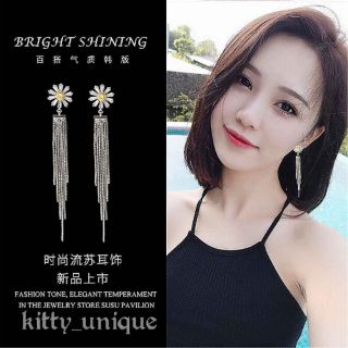 Bông tai khuyên tai bạc s925 hoa cúc dáng dài