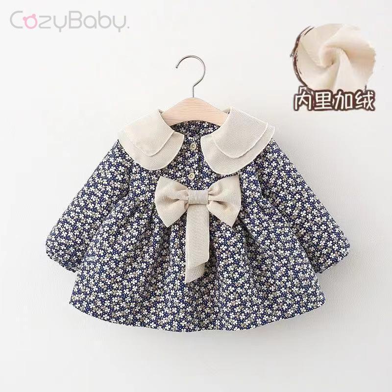 Đầm Công Chúa Tay Dài Đính Nơ Thời Trang Mùa Đông Xinh Xắn Cho Bé Gái