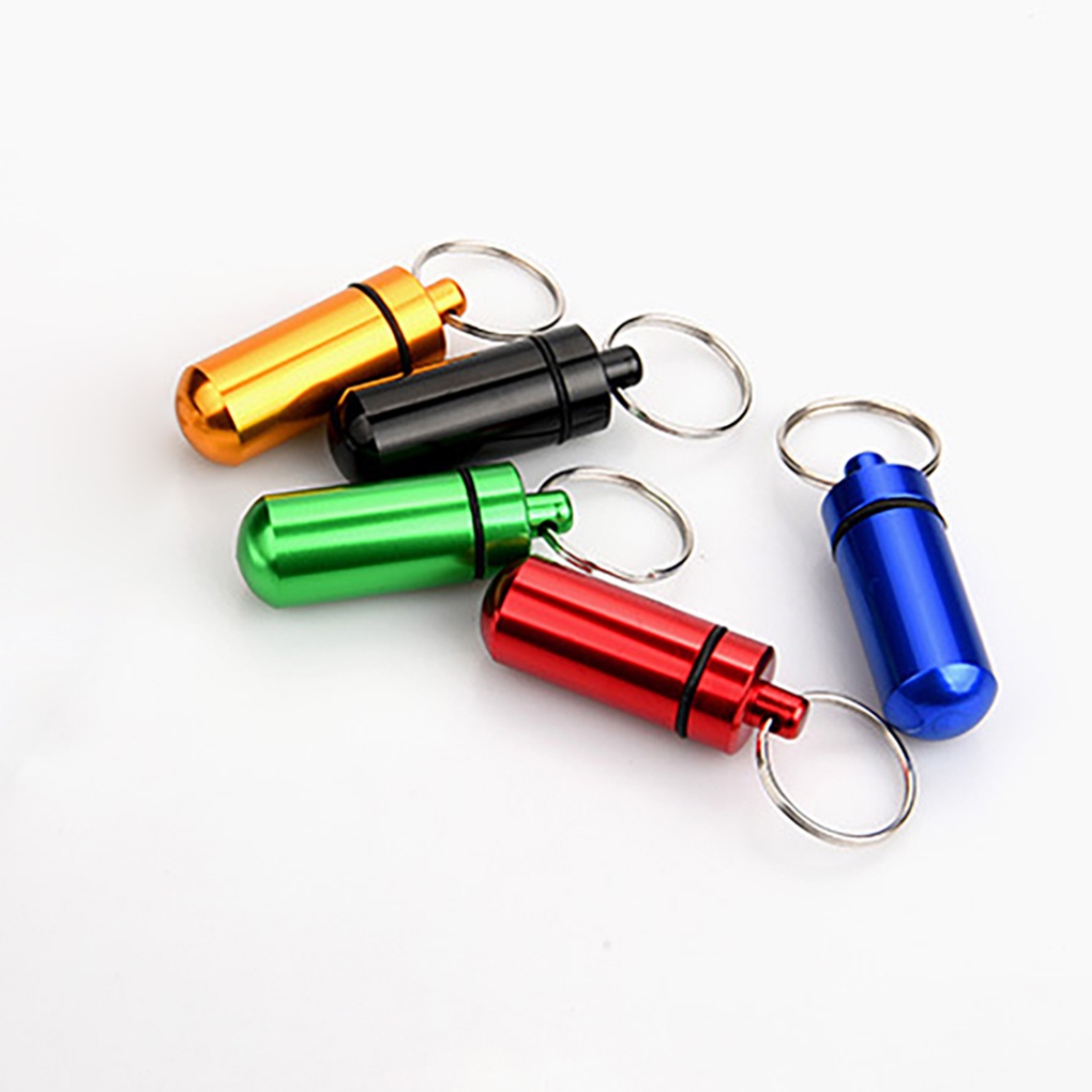 BR-Mini Pill Case Portable Aluminum Pill Box Waterproof Airtight Storage with Key Ring