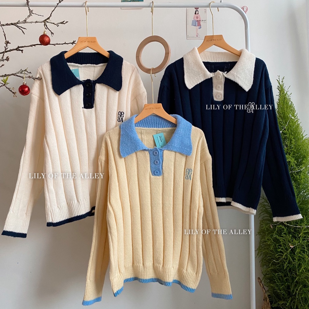Áo len Polo cổ màu