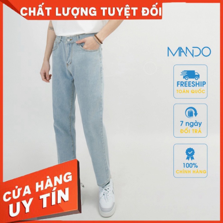 Quần Jean Nam MANDO Ống Rộng Chất Bò Xanh Nhạt Kiểu Dáng Basic Unisex Thời Trang Hàn Quốc QJ33 - Hàng nhập khẩu