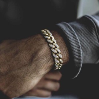 Lăc tay Bling Bling / Cuban Cuff Bracelet - kiểu dáng xích đính đá Hiphop Bling