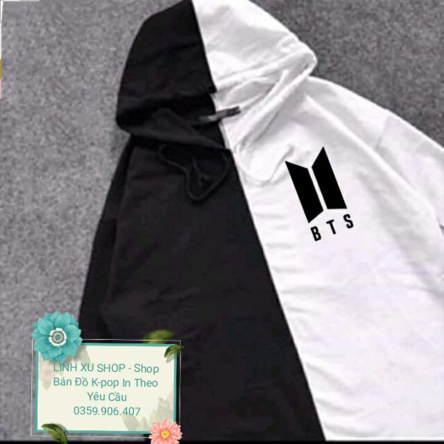 Áo hoodie tay lỡ BTS phối thân in theo yêu cầu