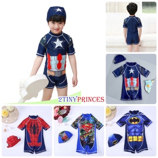 Bộ đồ bơi liền thân siêu nhân nhện, Đội trưởng mỹ + nón bơi - Đồ bơi bé trai DBBT33
