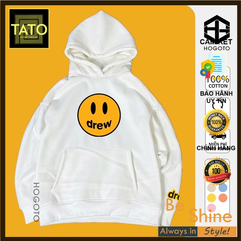 Áo nỉ Hoodie có mũ Drew mặt cười  , áo nỉ bông unisex nam nữ - TATO Unisex Clothing