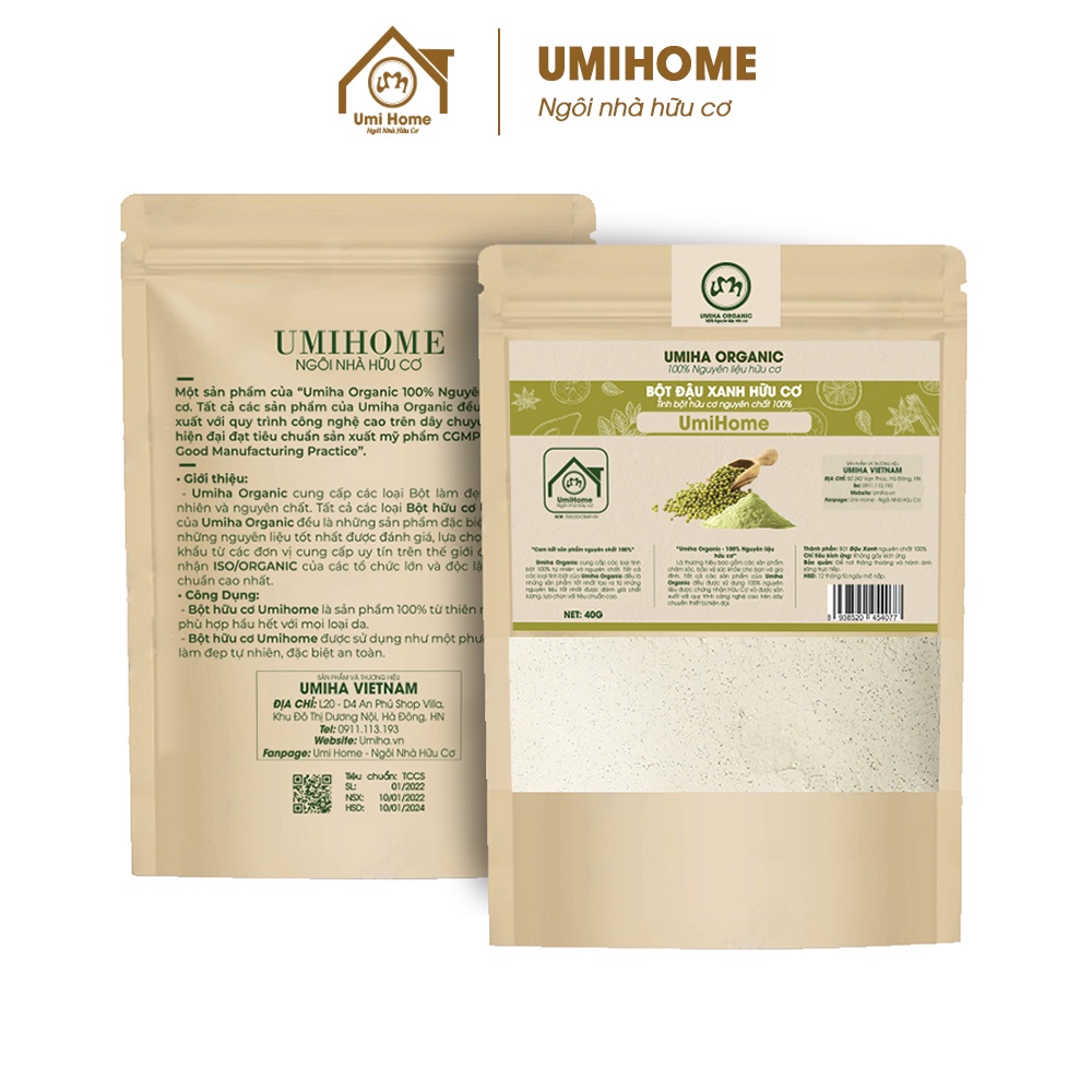 Bột đắp mặt nạ Đậu Xanh nguyên chất UMIHOME 135g tẩy tế bào chết, loại bỏ bã nhờn cho da hiệu quả