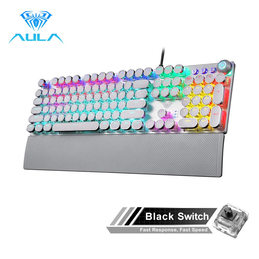Bàn phím cơ chơi game AULA F2088 PUNK màu trắng có phím đa phương tiện tháo  rời được chống phai chữ kèm đệm tay
