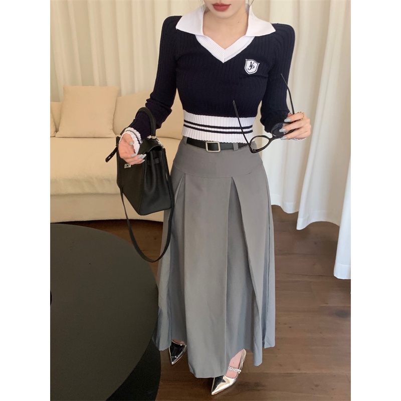 HUANG YOYO Áo sweater Dệt Kim Tay Dài Cổ Chữ v Thời Trang Mùa Thu Phong Cách Hàn Quốc Dành Cho Nữ croptop