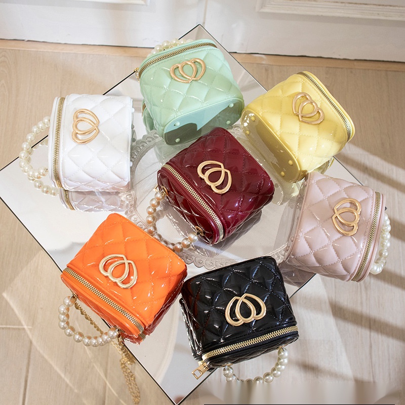 New PVC jelly bag fresh sweet jelly bag cute women's bag leisure bucket bag Pearl handbag messenger bag heart-shaped shoulder bag