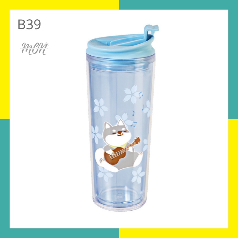 🌸sẵn🌸 Ly nước giữ nhiệt 2 lớp nhựa an toàn họa tiết cho shiba - B39
