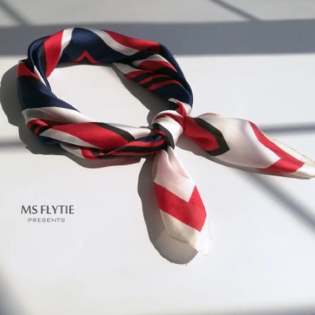 Khăn turban lụa vuông size 70x70cm in sọc đơn giản - Maben