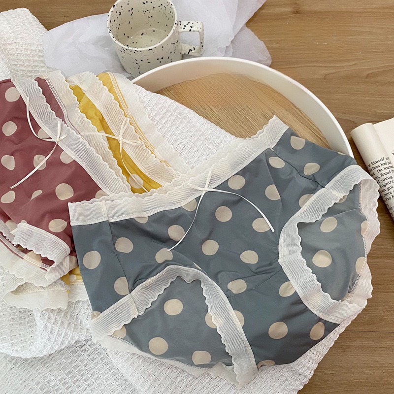 Quần lót nữ su lụa cao cấp mẫu chấm bi viền ren siêu mềm mát 1482.