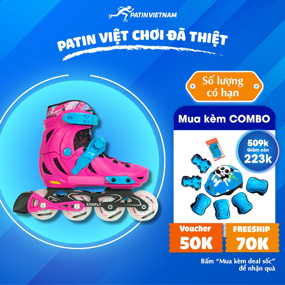 Giày Trượt Patin Trẻ Em Cao Cấp  Kingfly W198-QS - Batin 8 Bánh Phát Sáng, Form Nhựa Siêu Chắc Chắn