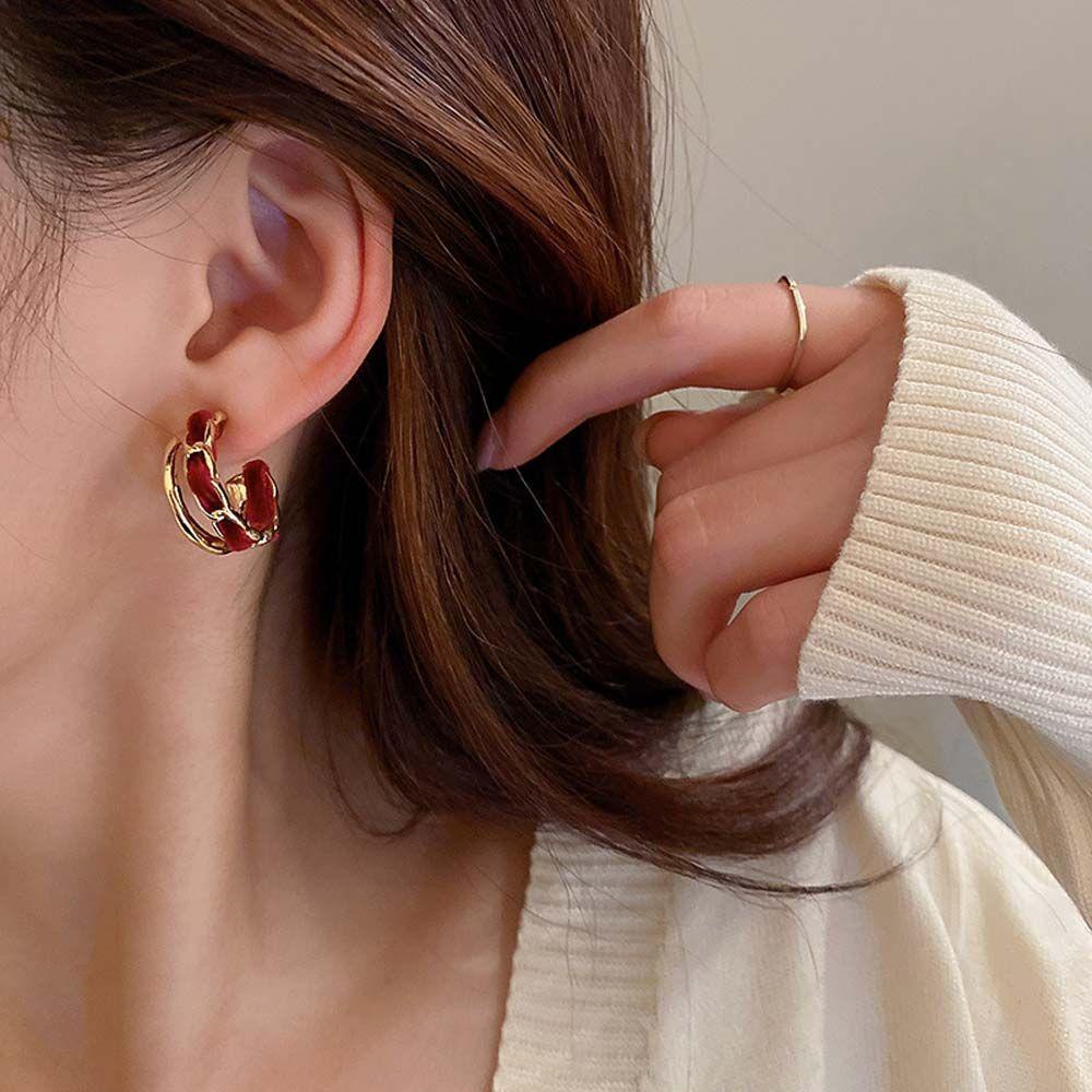 MOCHO Khuyên Tai Hình Chữ C Hai Lớp Bằng Vải Nhung Thời Trang