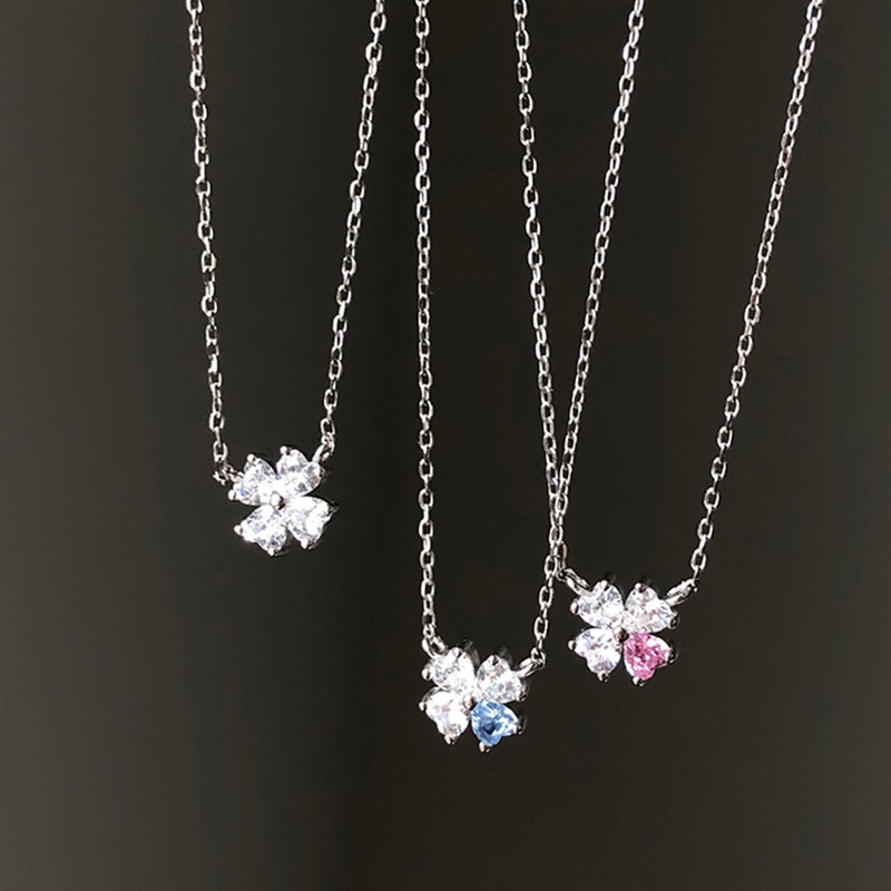 Vòng cổ Mặt Cỏ Ba Lá Đính Đá Zircon Trái Tim Màu Hồng Lấp Lánh Thời Trang Thanh Lịch Dành Cho Bạn Nữ