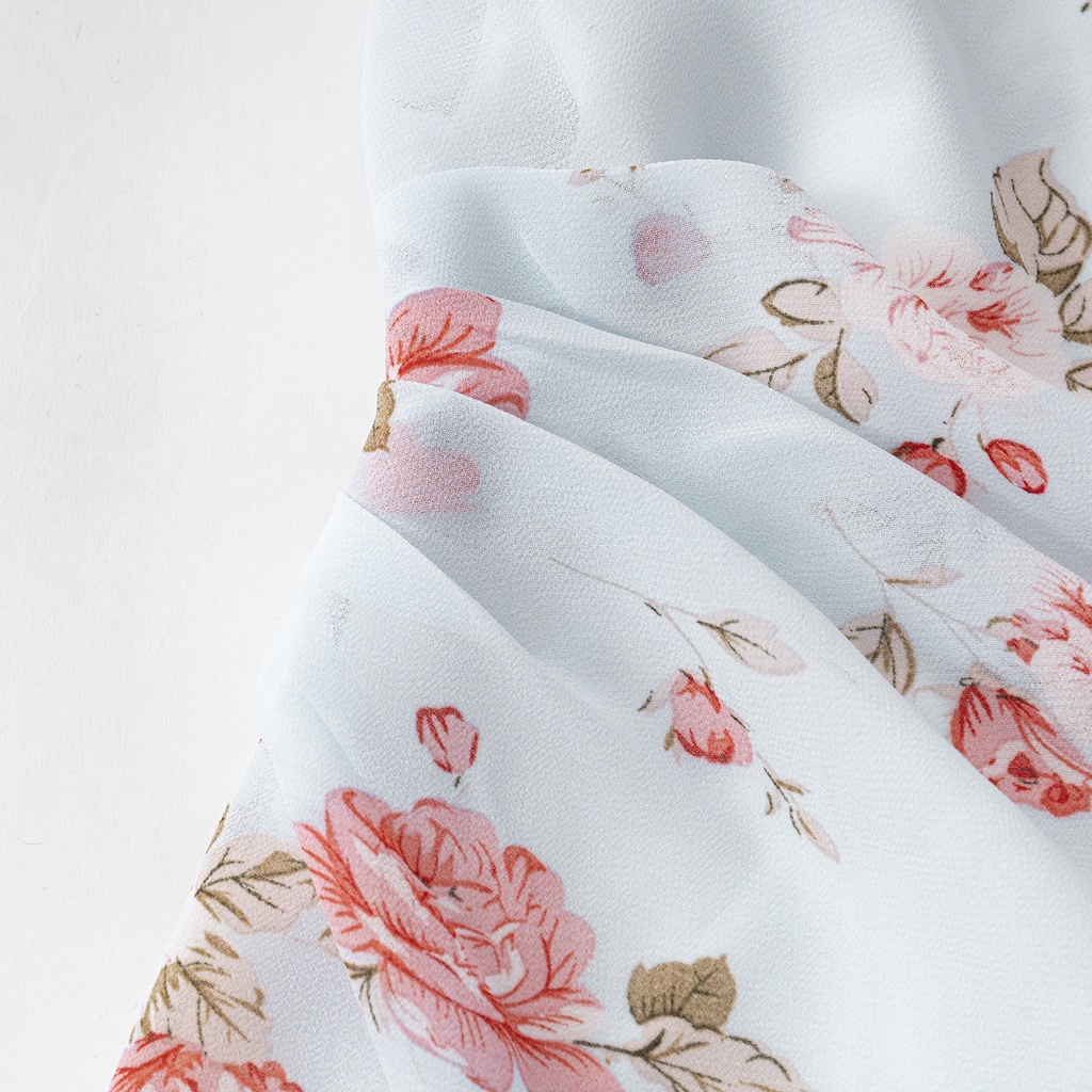 Váy Nữ Hoa Cổ Tròn Thiết Kế Tay Cánh Tiên Vải Voan Cát Cao Cấp Norick