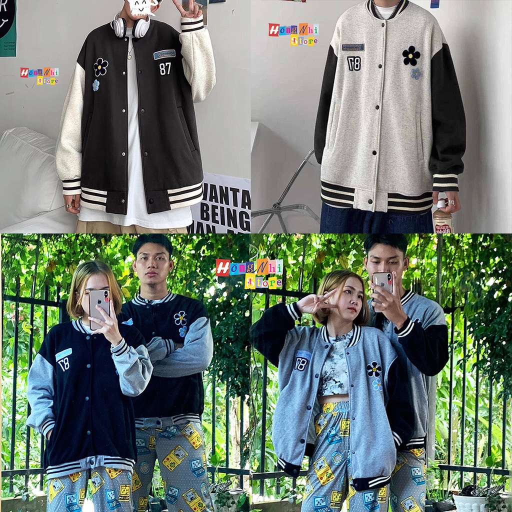 Áo Khoác Bomber Thêu Hoa 87 Viền Cổ Ulzzang Unisex Dáng Rộng Nam Nữ - MM