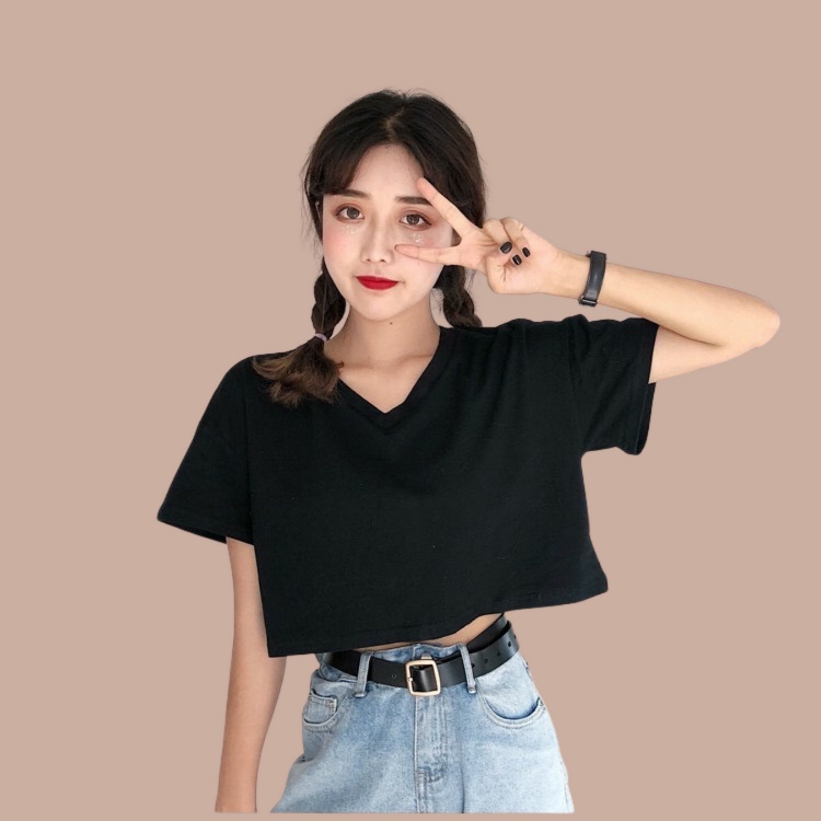 Áo Croptop Nữ Ngắn Tay Madela Cổ Tim Ôm Rộng, Croptop Nữ Ôm Dáng Ngắn Tay Phong Cách Hàn Quốc