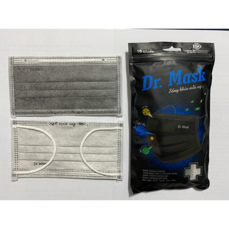 Khẩu trang than 4 lớp túi 10 chiếc (than hoạt tính Dr.Mask)