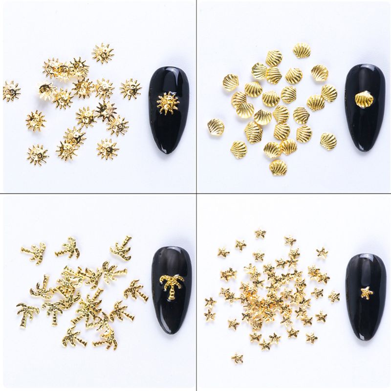 Đề Can Trang Trí Móng Tay 3D Hình Vỏ Sò / Lông Vũ Bằng Hợp Kim Màu Vàng Kim