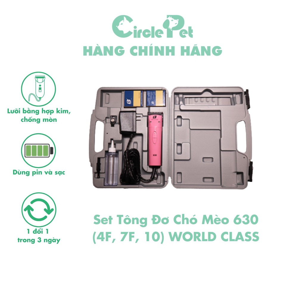 Set Tông Đơ Chó Mèo 630 (4F, 7F, 10) WORLD CLASS Kèm 3 Lưỡi Dễ Thay Lắp Cầm Tay Nhỏ Gọn - Circle Pet