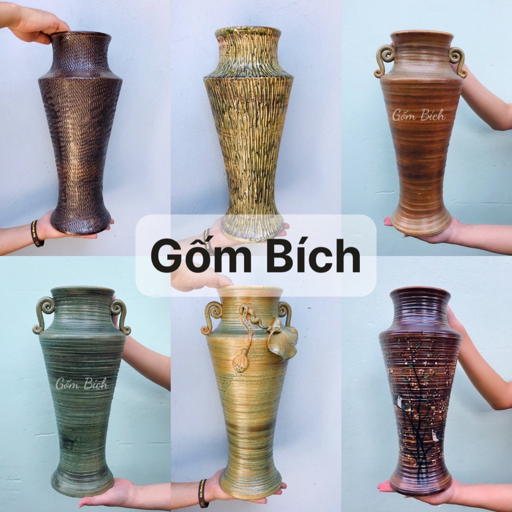 Bình Hoa Cao 42cm Cắm Đào Huyền Đào Đông Đẹp Lọ Hoa Decor Trang Trí Gốm Sứ Bát Tràng - gốm Bích