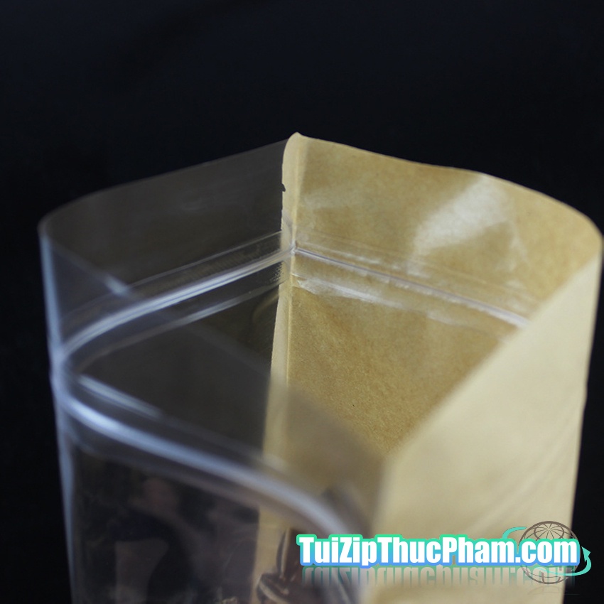 100 cái túi zipper size 09x14cm túi zip giấy kraft vàng 1 mặt trong suốt, túi zipper chất lượng cao, mẫu 04