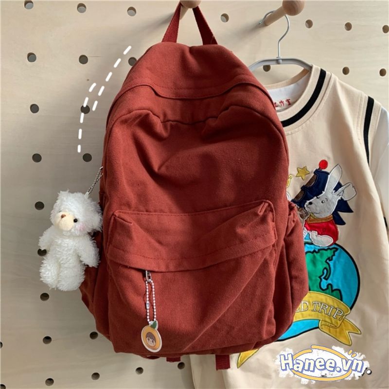 Balo Trơn Basic Nữ Ulzzang Vải Canvas Thô B25