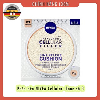 Phấn nước làm căng da  NIVEA  Hyaluron Cellular Filler 3 In 1 Pflege Cushion siêu mỏng mịn,tự nhiên,che khuyết điểm