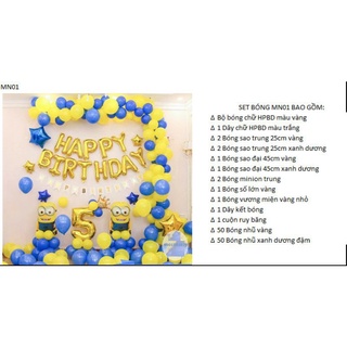 Set bong bóng trang trí sinh nhật cho bé yêu chủ đề minion đáng yêu